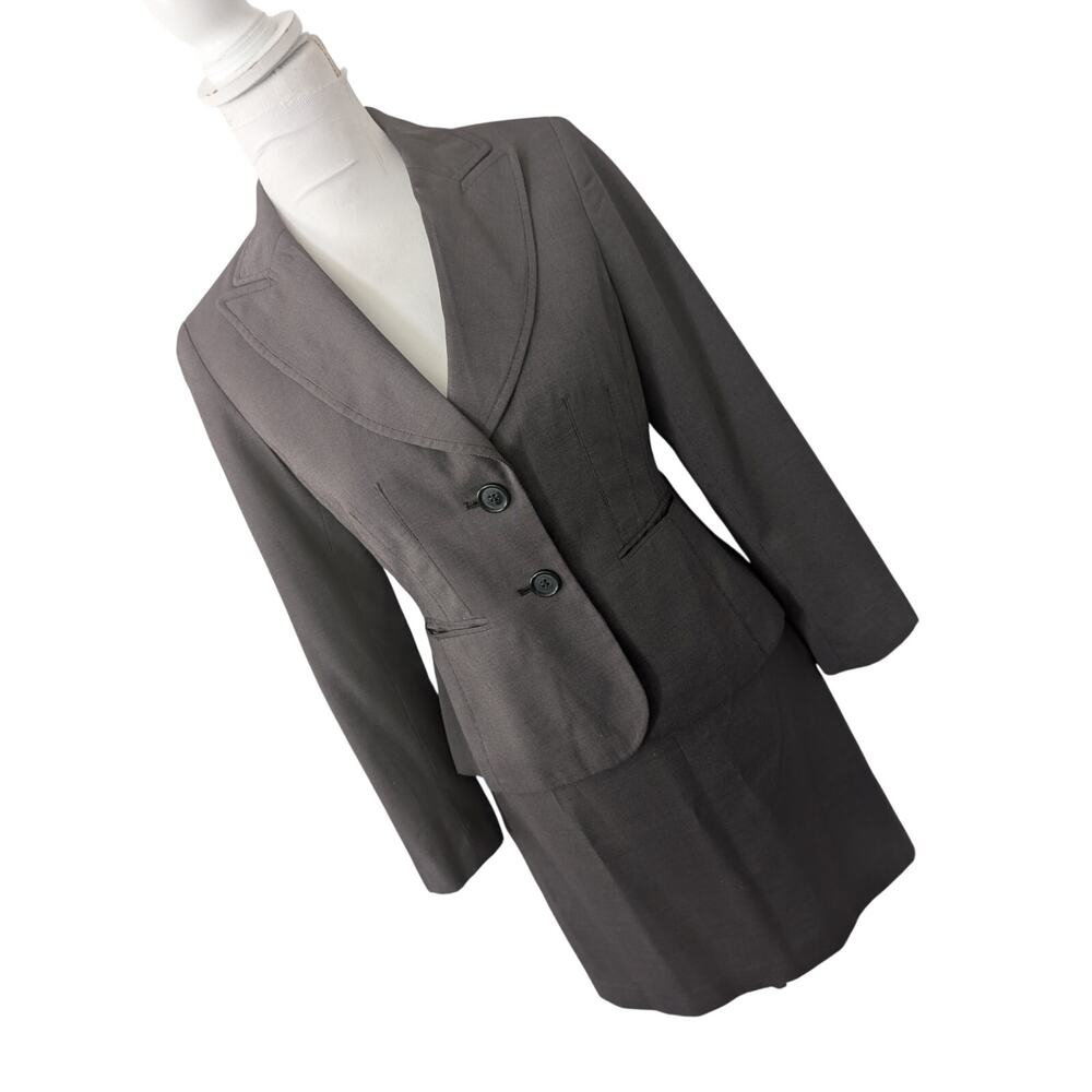 ANN TAYLOR PETITES! LUXE PINPOINT GRAY W/A SHEEN, 2 PC SKIRT & JACKET SUIT! 2P